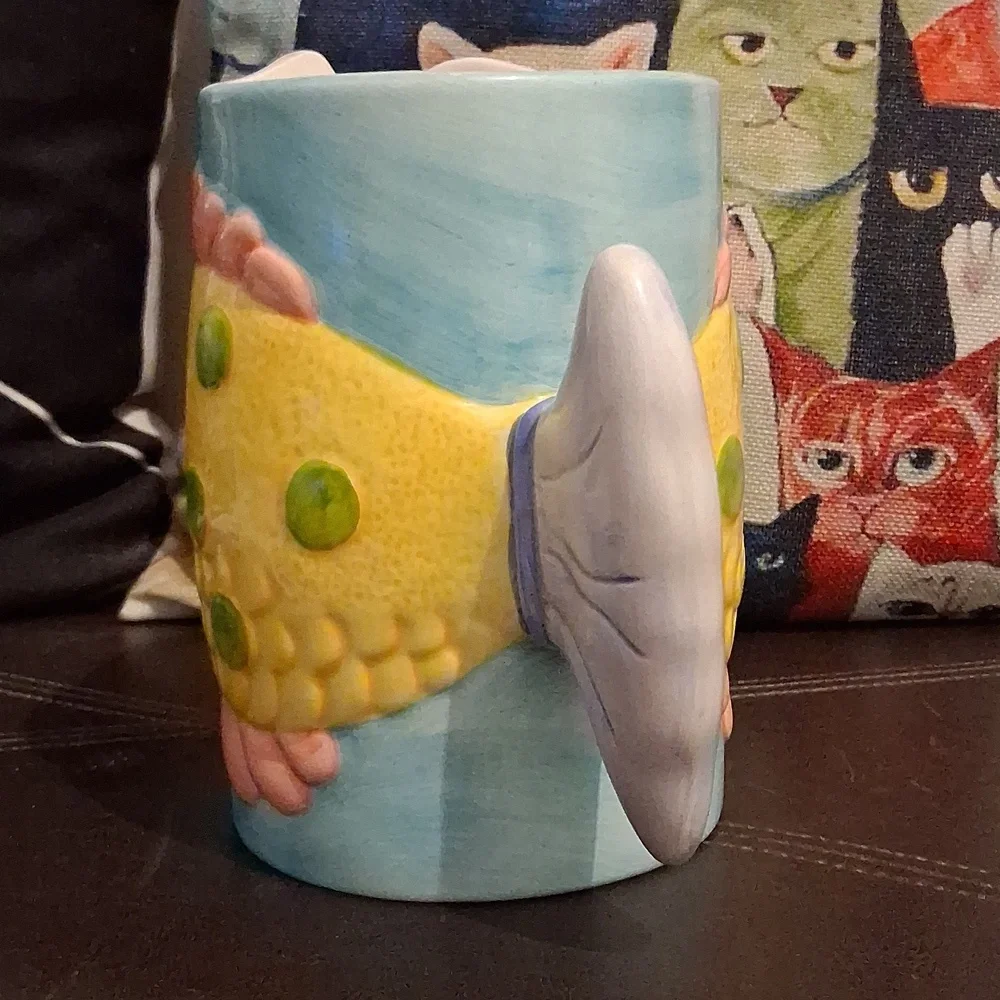 Vibrant Yellow Fish Ceramic Pitcher
